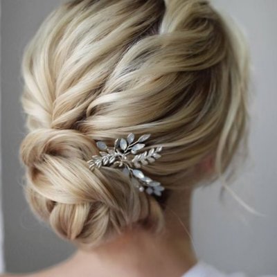 4 piece Silver Leaf protein Rhinestone Marquise-shaped U-shaped Hair Clip